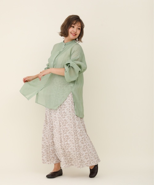 sakishimatokyo（サキシマトーキョー）の「バンドカラーボリュームソデBIGシャツ／シアーブラウス（Tシャツ/カットソー・レディース・ホワイト/ライトブルー/ブラック/グリーン/ラベンダー・FREE）」の17枚目の写真