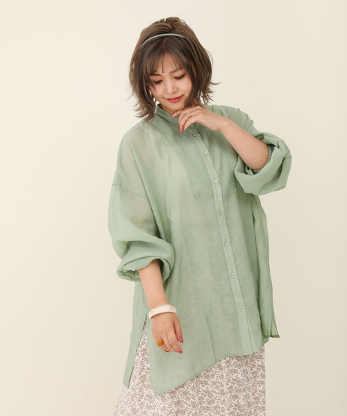 sakishimatokyo（サキシマトーキョー）の「バンドカラーボリュームソデBIGシャツ／シアーブラウス（Tシャツ/カットソー・レディース・ホワイト/ライトブルー/ブラック/グリーン/ラベンダー・FREE）」の22枚目の写真
