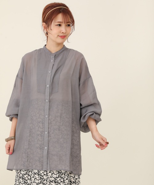 sakishimatokyo（サキシマトーキョー）の「バンドカラーボリュームソデBIGシャツ／シアーブラウス（Tシャツ/カットソー・レディース・ホワイト/ライトブルー/ブラック/グリーン/ラベンダー・FREE）」の18枚目の写真