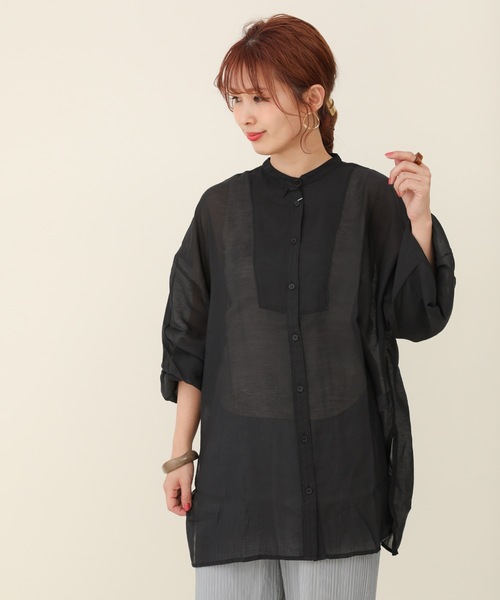 sakishimatokyo（サキシマトーキョー）の「バンドカラーボリュームソデBIGシャツ／シアーブラウス（Tシャツ/カットソー・レディース・ホワイト/ライトブルー/ブラック/グリーン/ラベンダー・FREE）」の12枚目の写真