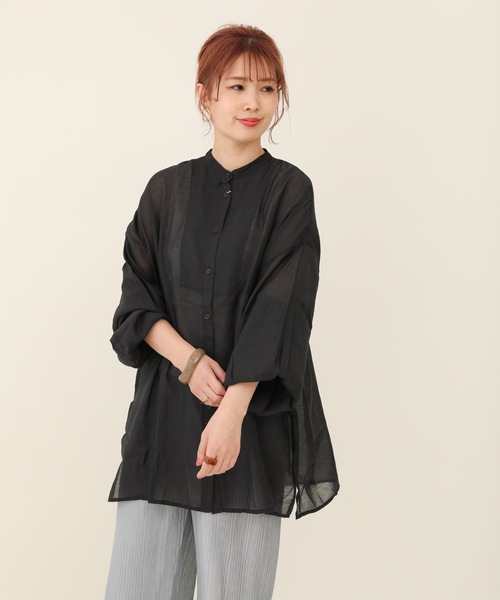 sakishimatokyo（サキシマトーキョー）の「バンドカラーボリュームソデBIGシャツ／シアーブラウス（Tシャツ/カットソー・レディース・ホワイト/ライトブルー/ブラック/グリーン/ラベンダー・FREE）」の21枚目の写真