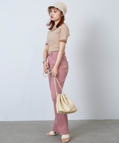 mikke（ミッケ）の「配色パイピングボーダーTリンガーシャツ（Tシャツ/カットソー・レディース・ベージュ/ピンク/ブルー・FREE）」の8枚目の写真