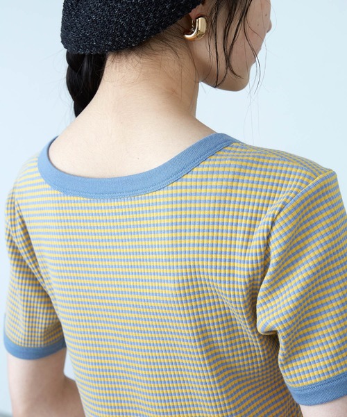 mikke（ミッケ）の「配色パイピングボーダーTリンガーシャツ（Tシャツ/カットソー・レディース・ベージュ/ピンク/ブルー・FREE）」の21枚目の写真