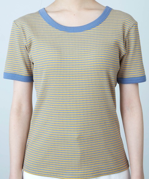 mikke（ミッケ）の「配色パイピングボーダーTリンガーシャツ（Tシャツ/カットソー・レディース・ベージュ/ピンク/ブルー・FREE）」の19枚目の写真