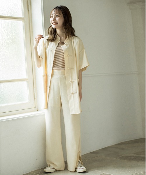 mikke（ミッケ）の「配色パイピングボーダーTリンガーシャツ（Tシャツ/カットソー・レディース・ベージュ/ピンク/ブルー・FREE）」の11枚目の写真