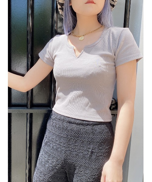 one way（ワンウェイ）の「【oneway Jeans】キーネックテレコトップス（Tシャツ/カットソー・レディース・ライトグレー/ホワイト/ライトブルー/ブラック/オレンジ・FREE）」の9枚目の写真