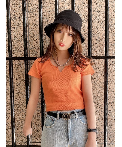 one way（ワンウェイ）の「【oneway Jeans】キーネックテレコトップス（Tシャツ/カットソー・レディース・ライトグレー/ホワイト/ライトブルー/ブラック/オレンジ・FREE）」の19枚目の写真