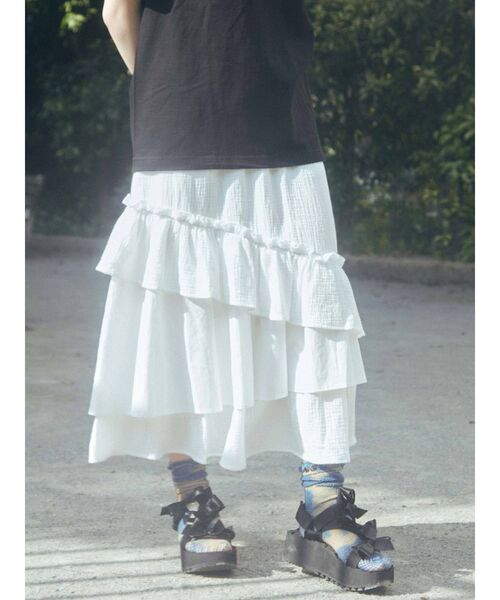 merry jenny（メリージェニー）の「ランダムティアードフレアスカート（スカート・レディース・ブラウン/オフホワイト/ブラック・FREE）」の4枚目の写真