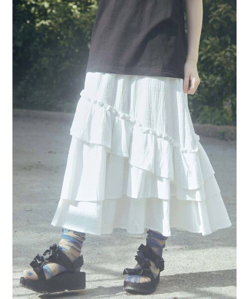 merry jenny（メリージェニー）の「ランダムティアードフレアスカート（スカート・レディース・ブラウン/オフホワイト/ブラック・FREE）」の8枚目の写真