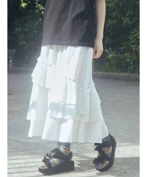 merry jenny（メリージェニー）の「ランダムティアードフレアスカート（スカート・レディース・ブラウン/オフホワイト/ブラック・FREE）」の15枚目の写真