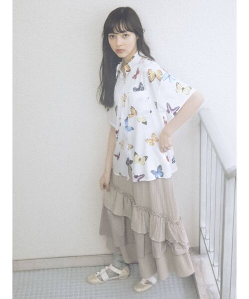 merry jenny（メリージェニー）の「ランダムティアードフレアスカート（スカート・レディース・ブラウン/オフホワイト/ブラック・FREE）」の5枚目の写真