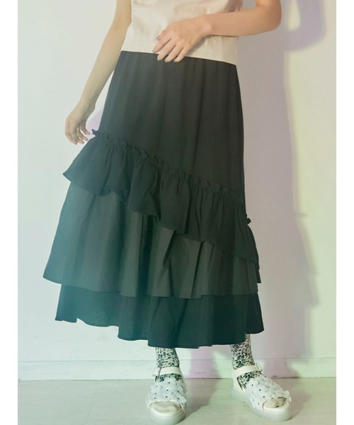 merry jenny（メリージェニー）の「ランダムティアードフレアスカート（スカート・レディース・ブラウン/オフホワイト/ブラック・FREE）」の3枚目の写真