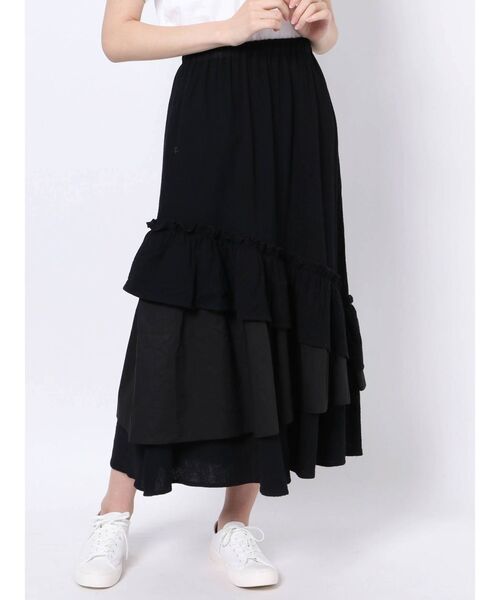 merry jenny（メリージェニー）の「ランダムティアードフレアスカート（スカート・レディース・ブラウン/オフホワイト/ブラック・FREE）」の9枚目の写真