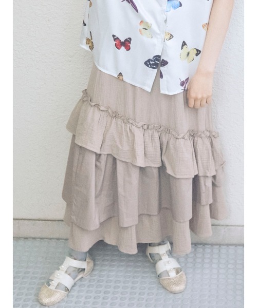 merry jenny（メリージェニー）の「ランダムティアードフレアスカート（スカート・レディース・ブラウン/オフホワイト/ブラック・FREE）」の19枚目の写真