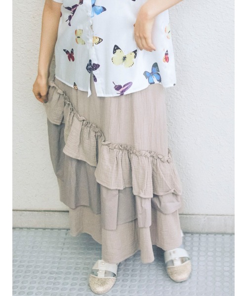 merry jenny（メリージェニー）の「ランダムティアードフレアスカート（スカート・レディース・ブラウン/オフホワイト/ブラック・FREE）」の7枚目の写真