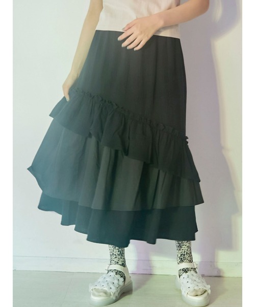 merry jenny（メリージェニー）の「ランダムティアードフレアスカート（スカート・レディース・ブラウン/オフホワイト/ブラック・FREE）」の22枚目の写真