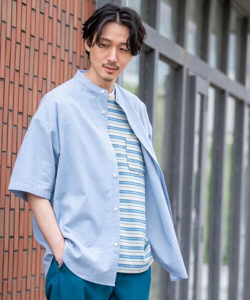 coen(コーエン)の「ヨクバリネン・バンドカラーショートスリーブシャツ(シャツ/ブラウス・メンズ・ホワイト/ピンク/ベージュ/コバルトブルー・MEDIUM/X-LARGE/LARGE/SMALL)」の3枚目の写真