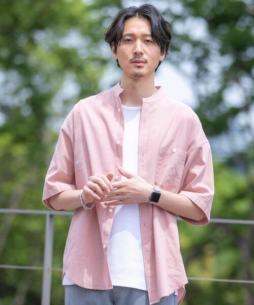 coen(コーエン)の「ヨクバリネン・バンドカラーショートスリーブシャツ(シャツ/ブラウス・メンズ・ホワイト/ピンク/ベージュ/コバルトブルー・MEDIUM/X-LARGE/LARGE/SMALL)」の4枚目の写真