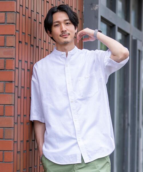 coen(コーエン)の「ヨクバリネン・バンドカラーショートスリーブシャツ(シャツ/ブラウス・メンズ・ホワイト/ピンク/ベージュ/コバルトブルー・MEDIUM/X-LARGE/LARGE/SMALL)」の6枚目の写真