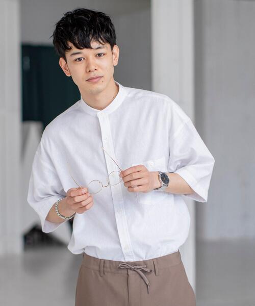 coen(コーエン)の「ヨクバリネン・バンドカラーショートスリーブシャツ(シャツ/ブラウス・メンズ・ホワイト/ピンク/ベージュ/コバルトブルー・MEDIUM/X-LARGE/LARGE/SMALL)」の9枚目の写真