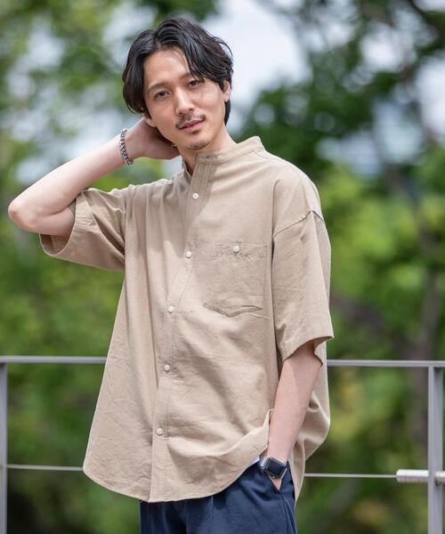 coen(コーエン)の「ヨクバリネン・バンドカラーショートスリーブシャツ(シャツ/ブラウス・メンズ・ホワイト/ピンク/ベージュ/コバルトブルー・MEDIUM/X-LARGE/LARGE/SMALL)」の13枚目の写真