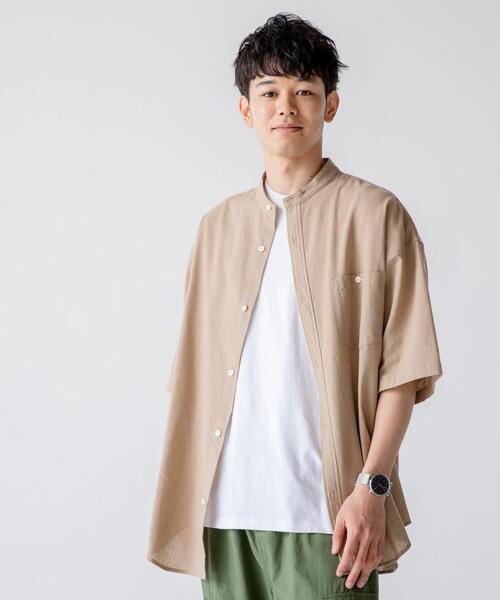 coen(コーエン)の「ヨクバリネン・バンドカラーショートスリーブシャツ(シャツ/ブラウス・メンズ・ホワイト/ピンク/ベージュ/コバルトブルー・MEDIUM/X-LARGE/LARGE/SMALL)」の16枚目の写真