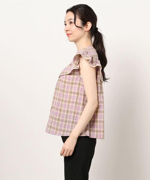 FREE'S MART(フリーズマート)の「フリルヨークチェックノースリブラウス(シャツ/ブラウス・レディース・ホワイト系その他/ベージュ系その他/パープル系その他・FREE)」の5枚目の写真