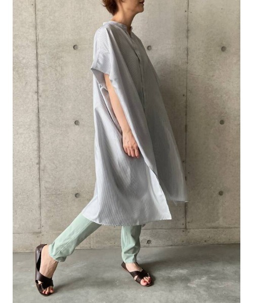 BEARDSLEY（ビアズリー）の「合繊シャツチュニック（ワンピース・レディース・スカイブルー/チャコールグレー・FREE）」の6枚目の写真