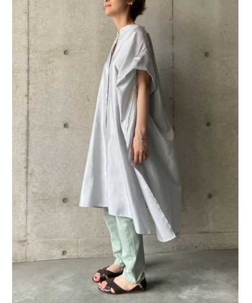 BEARDSLEY（ビアズリー）の「合繊シャツチュニック（ワンピース・レディース・スカイブルー/チャコールグレー・FREE）」の7枚目の写真