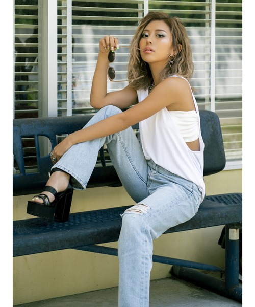 EGOIST（エゴイスト）の「バックドレープタンクトップ（タンクトップ・レディース・ライトブラウン/ブラック/ホワイト・FREE）」の9枚目の写真