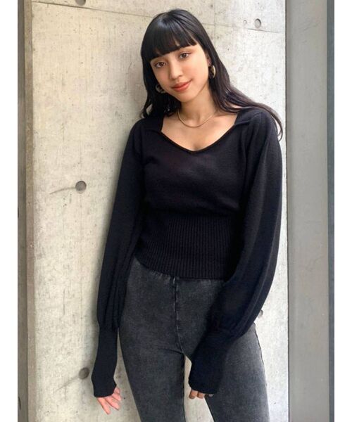 EMODA(エモダ)の「コンパクトパフニット(ニット/セーター・レディース・ブラック/ネイビー/グリーン/アイボリー・FREE)」の9枚目の写真