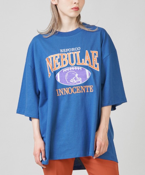 SPINNS（スピンズ）の「【ゆるシルエット】カレッジロゴ刺繍 半袖Tシャツ（Tシャツ/カットソー・レディース・ダークグリーン/ネイビー/オフホワイト/ブルー・ONESIZE）」の4枚目の写真