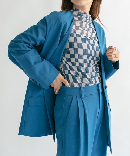 KBF（ケイビーエフ）の「チェッカープリントシアーカットソー（Tシャツ/カットソー・レディース・ベージュ/ブラウン/ブラウン系その他/ブルー系その他・ONE）」の4枚目の写真