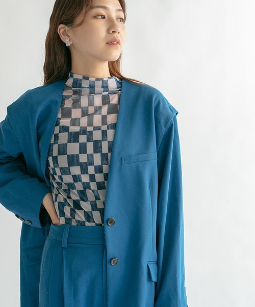 KBF（ケイビーエフ）の「チェッカープリントシアーカットソー（Tシャツ/カットソー・レディース・ベージュ/ブラウン/ブラウン系その他/ブルー系その他・ONE）」の9枚目の写真