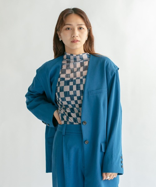 KBF（ケイビーエフ）の「チェッカープリントシアーカットソー（Tシャツ/カットソー・レディース・ベージュ/ブラウン/ブラウン系その他/ブルー系その他・ONE）」の10枚目の写真