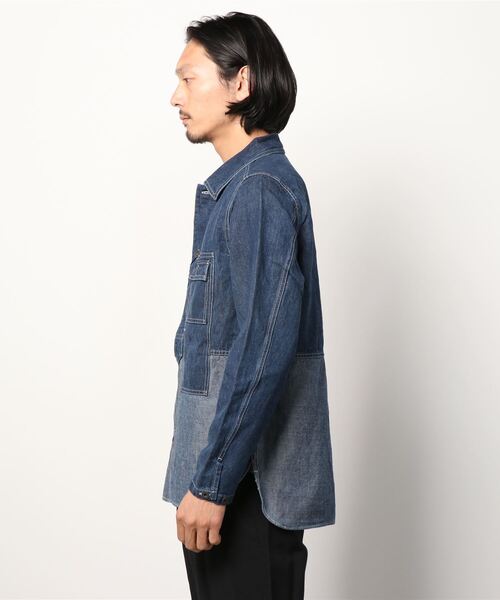 Nigel Cabourn(ナイジェルケーボン)の「Nigel Cabourn ユーティリティーミックスジャケット コットンリネンデニムバイオ 80430010005(シャツ/ブラウス・メンズ・インディゴブルー/アーミー・48/50)」の4枚目の写真