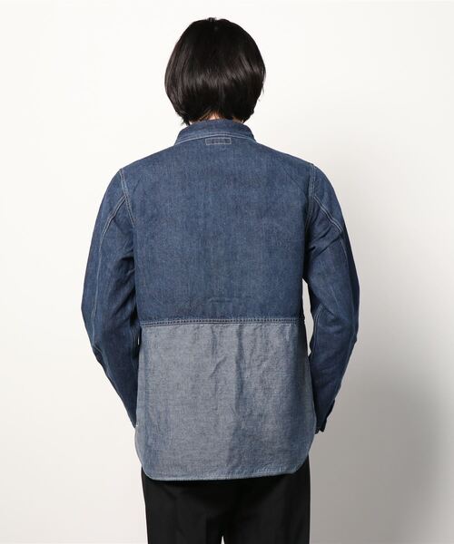 Nigel Cabourn(ナイジェルケーボン)の「Nigel Cabourn ユーティリティーミックスジャケット コットンリネンデニムバイオ 80430010005(シャツ/ブラウス・メンズ・インディゴブルー/アーミー・48/50)」の3枚目の写真