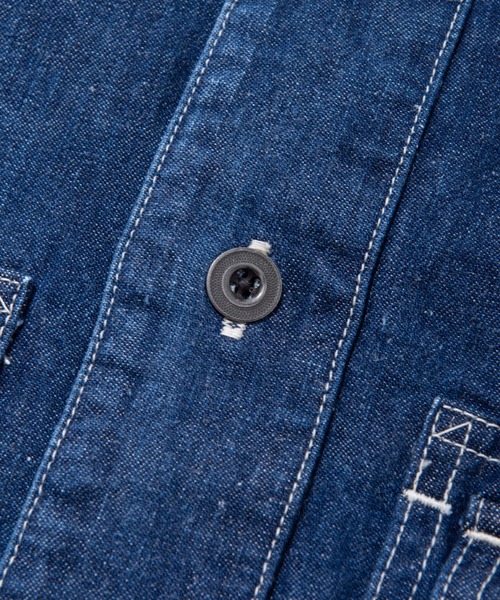 Nigel Cabourn(ナイジェルケーボン)の「Nigel Cabourn ユーティリティーミックスジャケット コットンリネンデニムバイオ 80430010005(シャツ/ブラウス・メンズ・インディゴブルー/アーミー・48/50)」の10枚目の写真