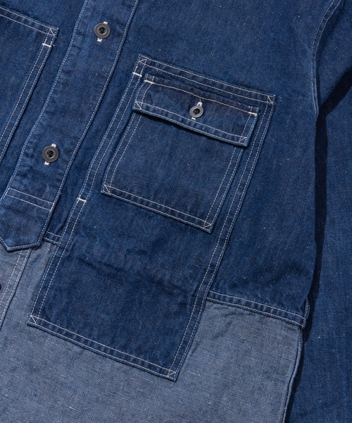 Nigel Cabourn(ナイジェルケーボン)の「Nigel Cabourn ユーティリティーミックスジャケット コットンリネンデニムバイオ 80430010005(シャツ/ブラウス・メンズ・インディゴブルー/アーミー・48/50)」の9枚目の写真