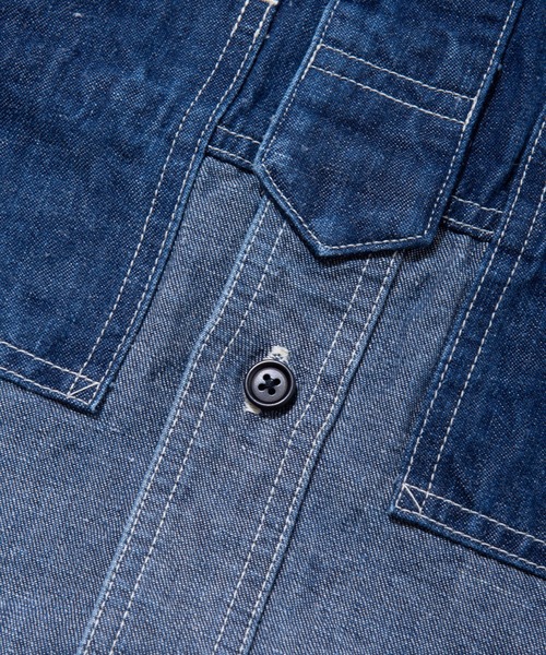 Nigel Cabourn(ナイジェルケーボン)の「Nigel Cabourn ユーティリティーミックスジャケット コットンリネンデニムバイオ 80430010005(シャツ/ブラウス・メンズ・インディゴブルー/アーミー・48/50)」の7枚目の写真