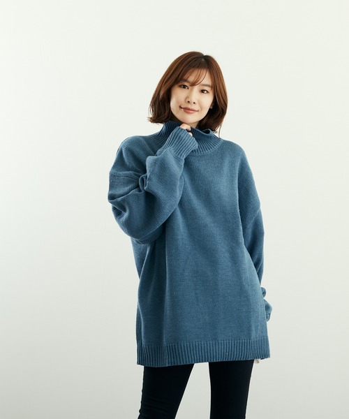 VIBGYOR(ヴィブジョー)の「【豊富なカラー展開】5GGハイネックニット(BL)(ニット/セーター・レディース・チャコールグレー/ブラウン/ベージュ/グリーン系その他/ネイビー/ブラック/ブルーグレー/グレイッシュベージュ/グリーン・MEDIUM/LARGE/X-LARGE)」の3枚目の写真
