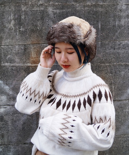 179/WG（イチナナキュウダブルジー）の「ファーフライトキャップ（キャップ・レディース・ブラック/ベージュ・FREE）」の14枚目の写真