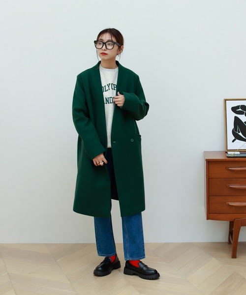 Birthday room（バースデイルーム）の「ウールライクシンプルノーカラーコート（ノーカラーコート・レディース・ブラック/グレー/グリーン/ナチュラル・FREE）」の4枚目の写真