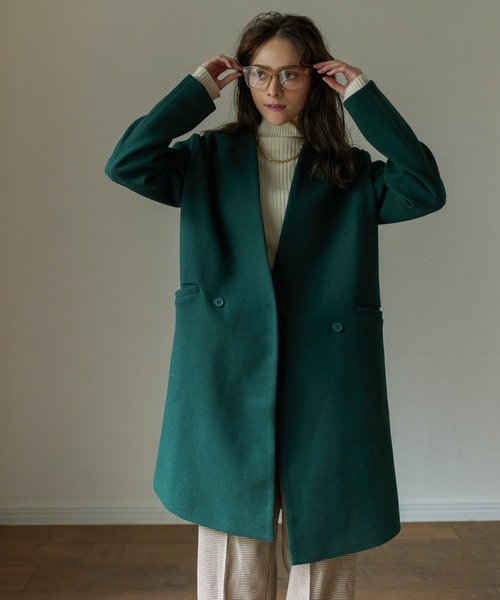 Birthday room（バースデイルーム）の「ウールライクシンプルノーカラーコート（ノーカラーコート・レディース・ブラック/グレー/グリーン/ナチュラル・FREE）」の6枚目の写真