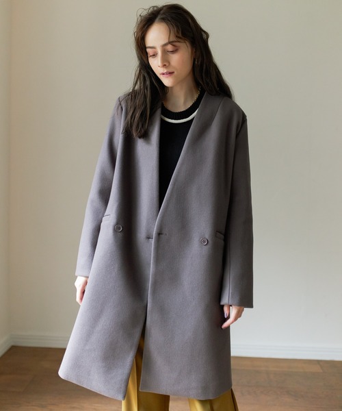 Birthday room（バースデイルーム）の「ウールライクシンプルノーカラーコート（ノーカラーコート・レディース・ブラック/グレー/グリーン/ナチュラル・FREE）」の10枚目の写真