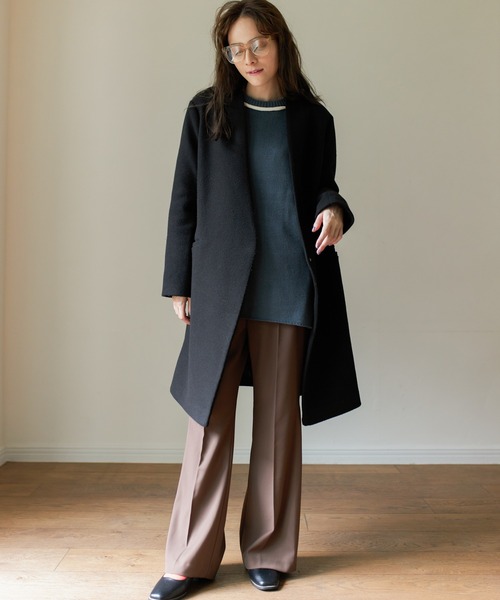 Birthday room（バースデイルーム）の「ウールライクシンプルノーカラーコート（ノーカラーコート・レディース・ブラック/グレー/グリーン/ナチュラル・FREE）」の9枚目の写真