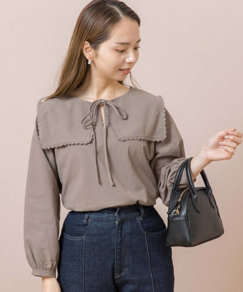 flower（フラワー）の「スクエアカラーブラウス（シャツ/ブラウス・レディース・ホワイト/ブラウン・FREE）」の16枚目の写真