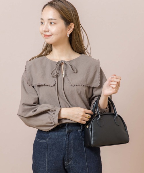 flower（フラワー）の「スクエアカラーブラウス（シャツ/ブラウス・レディース・ホワイト/ブラウン・FREE）」の13枚目の写真