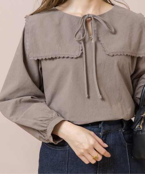 flower（フラワー）の「スクエアカラーブラウス（シャツ/ブラウス・レディース・ホワイト/ブラウン・FREE）」の7枚目の写真