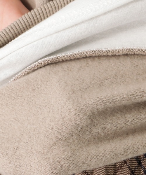 Mac-House（マックハウス）の「UNDERWRAPS アンダーラップス ビッグシルエット フェイクレイヤード ロゴ刺繍 裏起毛スウェットトレーナー（スウェット・レディース・ベージュ/グリーン/チャコール・フリー）」の16枚目の写真